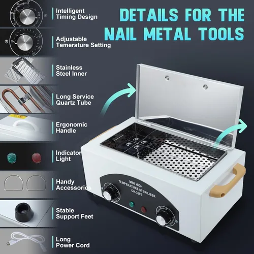 Miniatura 2 de Caja de Limpieza de Herramientas de Metal de Alta Temperatura, 110V 300W 1.5L con Temporizador, Equipo de Manicura Pedicura SPA Salón Barbería
