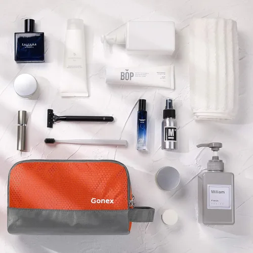 Miniatura 6 de Gonex Neceser de viaje de nailon, bolsa de afeitado, organizador de artículos de tocador, Naranja