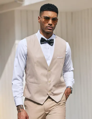 Miniatura 2 de COOFANDY Chaleco de traje de negocios casual para hombre, ajustado, a la cintura, formal