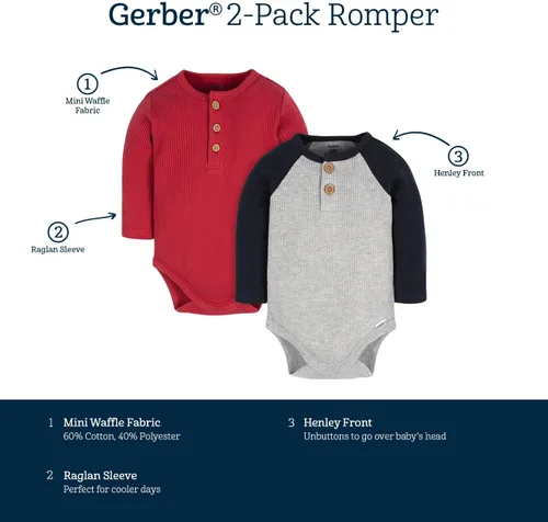 Miniatura 6 de Gerber Paquete de 2 mamelucos Henley de manga larga para bebé niño