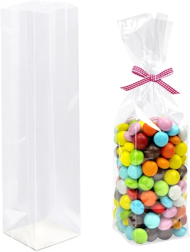 Morepack Bolsas de celofán reforzadas, bolsas de celofán de fondo plano con inserto de papel, 50 bolsas de biscotti de 2 x 2 x 8 pulgadas (tamaño