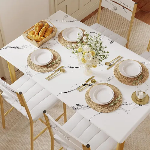Miniatura 4 de Juego de mesa de comedor IRONCK para 4, mesa de cocina de madera con sillas tapizadas para cocina y comedor, juego de mesa compacto para espacios