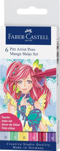 Miniatura 6 de Faber-Castell Pitt Artist Pen Mangaka Wallet - 6 marcadores de artista con ilustración de manga de tinta India (negro y gris)