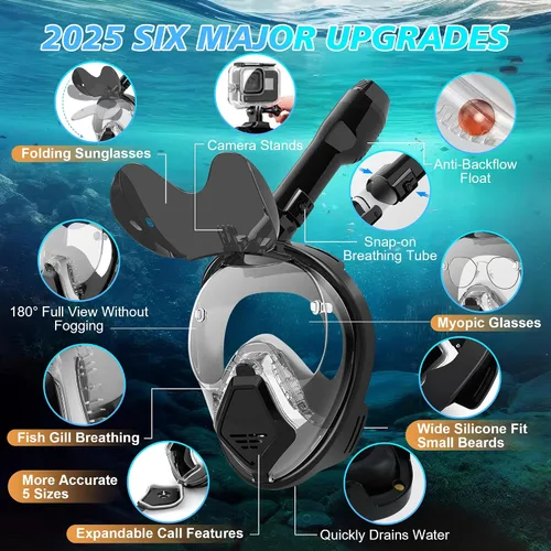 Miniatura 2 de Devilfish Full Face Snorkel Mask Adults, Dry Top System Snorkeling Set with Foldable Sunglasses, 180 Degree Panoramic View Snorkel Gear, Scuba