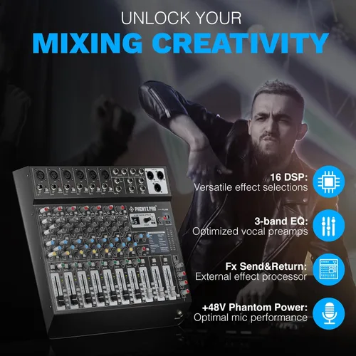 Miniatura 4 de Mezclador de audio profesional de 8 canales, tablero mezclador de sonido Phenyx Pro DJ con auxiliar flexible, bus y sub enrutamiento, 16 DSP