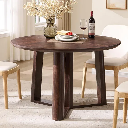 Miniatura 10 de OKD Mesa de comedor de 47 pulgadas para 4-6, mesa de comedor redonda con estructura triangular, base estable de pedestal, borde de mesa curvado