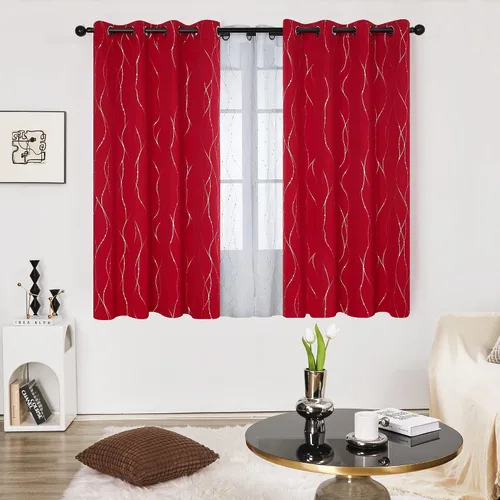 Miniatura 2 de Deconovo Cortinas blackout para ventana de sala de estar/ habitación, con estampado de líneas onduladas y puntos plateados