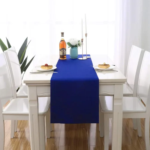Miniatura 3 de DUALIFE Camino de mesa azul real de 14 x 108 pulgadas de largo, color sólido, poliéster grueso, tela decorativa hecha a mano para bodas, fiestas