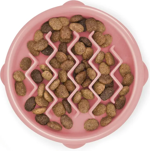 Outward Hound Comedero Pequeño Divertido de Alimentación Lenta, Rompecabezas para Comedores Rápidos, Cachorros, Gatos y Perros Pequeños, Comida Rosa
