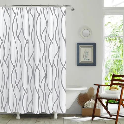 Miniatura 2 de Biscaynebay Cortina de baño de tejido texturizado con estampado dinámico Gris Plata