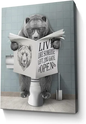 Miniatura 17 de Bonito oso para decoración de baño, arte de pared divertido con estampado de oso de casa de campo, pintura decorativa de pared enmarcada moderna