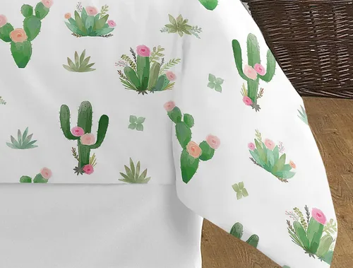 Miniatura 5 de Sweet Jojo Designs Juego de edredón de 3 piezas para niños, diseño bohemio de cactus en acuarela rosa y verde, tamaño matrimonial/queen