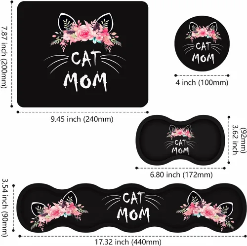 Miniatura 2 de Juego de reposamuñecas ergonómico para teclado y alfombrilla para mouse con posavasos [4 piezas], base de goma antideslizante para el hogar, Gato