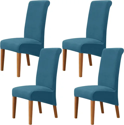 Miniatura 10 de Stretch Velvet Dining Chair Slipcovers Solid Color Armless Chair Cover with Elastic Bottom for Dining Room Kitchen Banquet (Blue, Set of 2)
