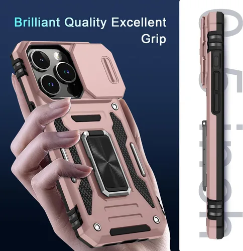 Miniatura 15 de DEERLAMN Funda para iPhone Xs Max con funda deslizante para cámara + protector de pantalla, soporte giratorio de anillo de grado militar a prueba