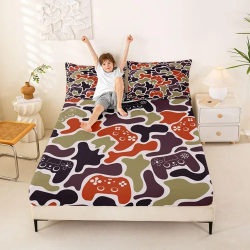 Miniatura 10 de Erosebridal Camouflage Sheets for Boys Girls Game Console Fitted Sheet,3D Gamer Controller Kids Bedding Sets Army Camo Bed Sets Twin 2 Piece