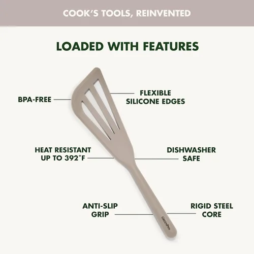 Miniatura 4 de Espátula para Pescado GreenPan de Silicona, Utensilio de Cocina Ranurada, Utensilio de Cocina Antiadherente de Goma Flexible, Núcleo de Acero