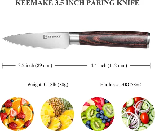 Miniatura 2 de KEEMAKE - Cuchillo de pelar de 3.5 pulgadas, cuchillo de fruta con hoja de acero inoxidable alemán de alto carbono, mango de Pakkawood, cuchillo