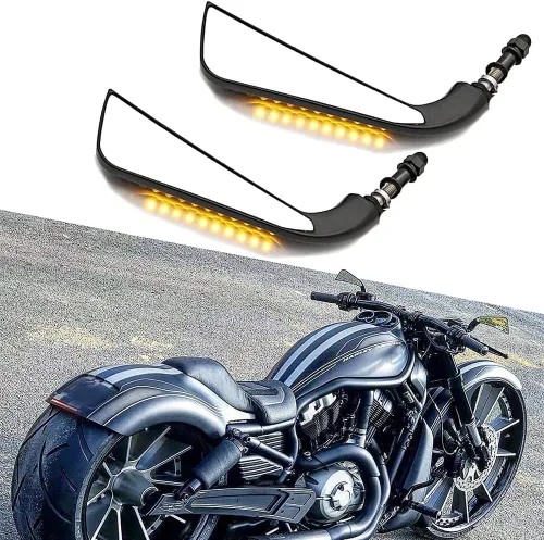 Miniatura 2 de Espejo lateral retrovisor LED de motocicleta negro con señal de giro de agua que fluye para Sportster Softail Dyna Electra Glide y más