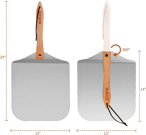 Miniatura 2 de Onlyfire Pala de pizza de aluminio con mango de madera, 12 x 14 pulgadas, paleta de pizza de metal antiadherente para hornear pasteles de pizza