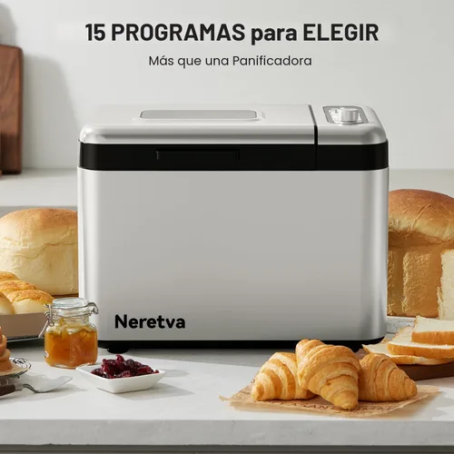 Miniatura 4 de Neretva Máquina para hacer pan, Máquina de pan más grande de 3.3 libras 15-en-1 de acero inoxidable y sartén de cerámica antiadherente y dispensador