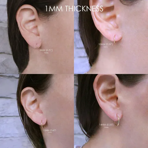 Miniatura 2 de Arracadas de oro amarillo de 14 quilates para mujer de 1 mm - 15 mm de grueso 10 mm - 60 mm de diámetro