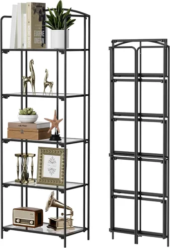 Miniatura 26 de Crofy - Estantería plegable sin montaje para sala de estar, estantería plegable de 2 niveles en color negro para oficina en casa, organizador