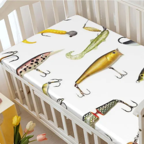 Miniatura 3 de Sábanas bajeras ajustables para cuna con temática de pesca, sábanas para colchón de cuna o sábana para cama infantil, multicolor, 24 x 38 pulgadas