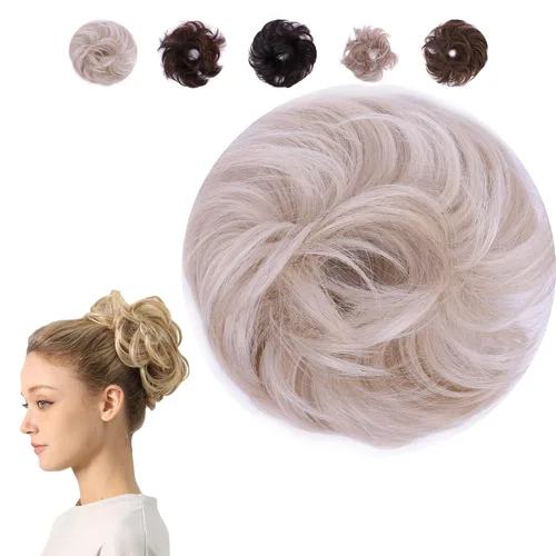 Miniatura 13 de Juvabun Pieza de pelo pequeño y desordenado color negro – Coletero sintético ondulado y rizado para mujer, mini extensión de moño para cabello fino