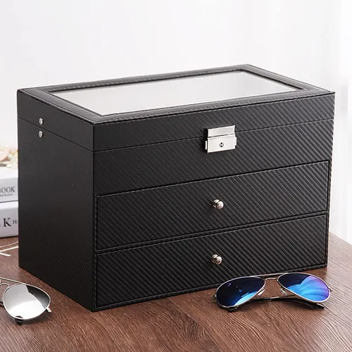 Miniatura 4 de Nicunom Organizador de lentes de sol con 18 ranuras para coleccionista gafas de sol caja de almacenamiento de gafas con cajón con cerradura