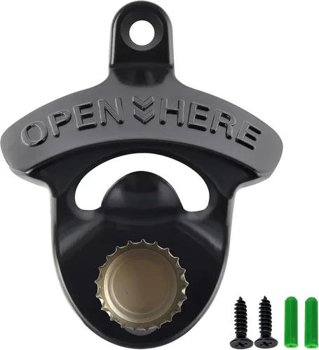 Miniatura 13 de Abrebotellas de cerveza magnética negra para montar en la pared, con imanes incrustados, 5 unidades Negro