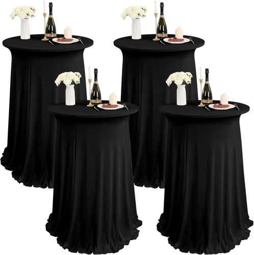 Miniatura 21 de Paquete de 4 manteles redondos para mesa de cóctel, de 32 x 43 pulgadas, de elastano, con cortinas onduladas, color beige, para mesa de boda, bar