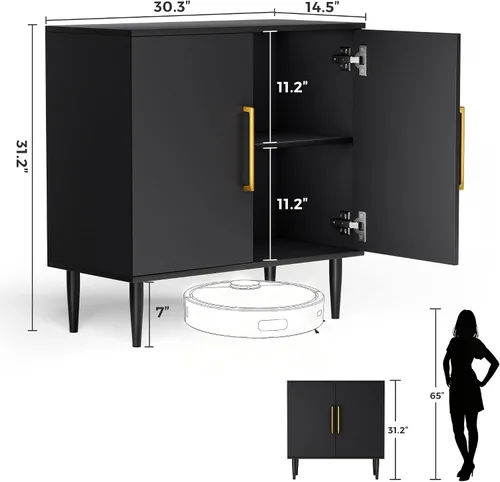 Miniatura 2 de Vrullu Gabinete de Almacenamiento Moderno, Gabinete de Buffet Independiente, Aparador Negro y Almacenamiento de Buffet, Muebles de Acento de Madera