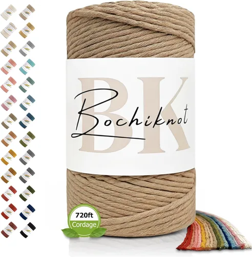 Miniatura 27 de BOCHIKNOT Cordón de macramé de 5 mm - Cordón de macramé de una hebra - Cordón de algodón para macramé y anudado - Suministros de cuerda de macramé