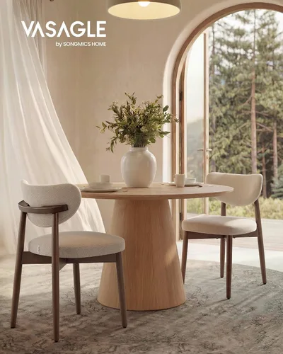 Miniatura 3 de VASAGLE Juego de 2 sillas de comedor de madera, sillas de cocina tapizadas con patas de madera maciza, respaldo curvado ergonómico, mango integrado