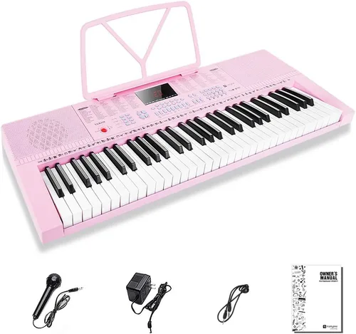 Teclado de Piano Vangoa VGK610, Teclado de Música Portátil de 61 Teclas Mini para Principiantes con Micrófono, 3 Modos de Enseñanza, 350 Tonos, 350