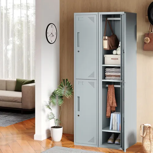 Miniatura 5 de PEUKC Armario de almacenamiento de metal, armario de almacenamiento de 71 pulgadas de alto para empleados, gabinete de acero con cerradura y llaves