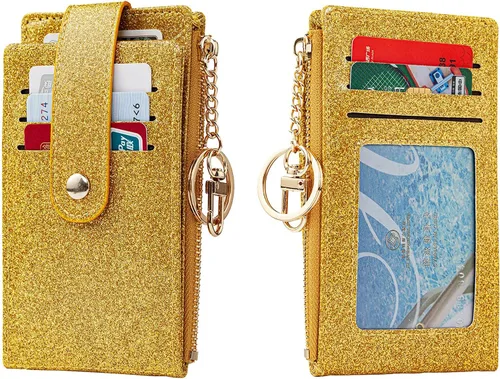 Miniatura 24 de Tarjetero delgado con bloqueo RFID, billetera de bolsillo pequeño, con cremallera Keychian para monedero, monedero y tarjetero para mujeres y hombres