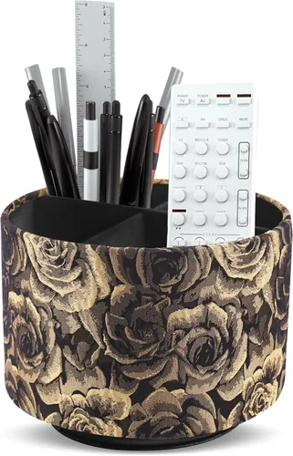 Miniatura 13 de Organizador redondo de cuero para suministros de arte, soporte para control remoto, rotación de 360 grados, soporte multifuncional para lápices, 4
