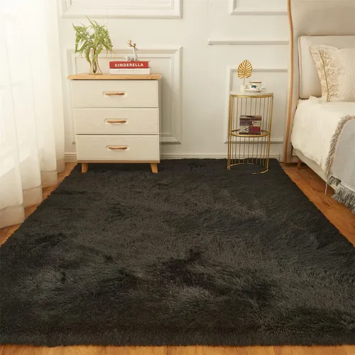 Miniatura 3 de AMTOVO - Alfombras de pelo largo para sala de estar, alfombra de 8 x 10 pies, alfombra grande y esponjosa negra, alfombra de pelo suave
