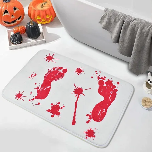 Vanleonet Alfombra de baño de Halloween, huella sangrienta, huella de sangre impresa, alfombra de baño antideslizante y absorbente, decoración de