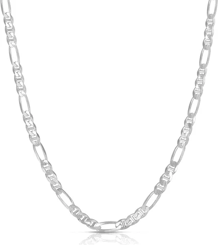 Savlano Collar de plata de ley 925 italiana maciza Figarucci Figaro Mariner con eslabones planos para hombres y mujeres, fabricado en Italia, viene