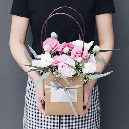 Miniatura 6 de Ckuakiwu Bolsas de ramo de flores, bolsa de regalo de flores de papel kraft con asa, bolsa de regalo, caja de regalo floral para recuerdos
