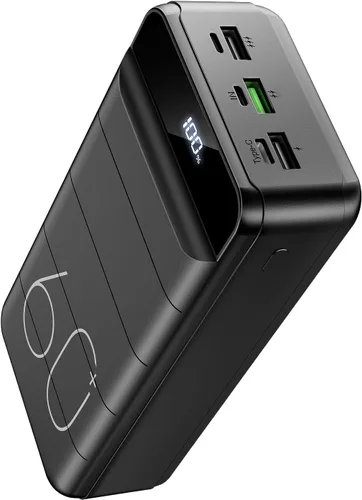 LQHUE Power Bank 60000mAh 22.5W Cargador portátil de carga rápida con linterna, 4 salidas y 3 entradas pantalla LED, gran capacidad, batería externa