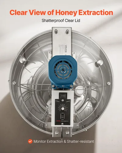 Miniatura 6 de VEVOR, extractor de miel eléctrico, extractor de miel de 6 marcos con tapa transparente, tambor de panal de acero inoxidable de 140W, altura