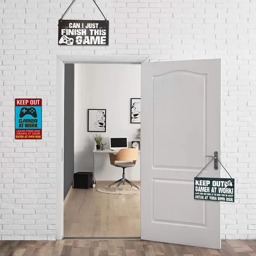 Miniatura 5 de Letrero de "Keep Out Gamer at Work" - Póster genial de gaming para decoración de sala de juegos y configuración de habitación de niños - Cosas