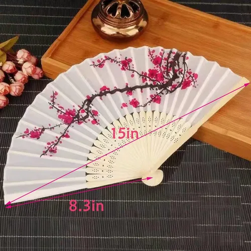 Miniatura 2 de LEFTSTARER Abanico de mano plegable con diseño de flor de cerezo, decoración japonesa china, abanicos de papel, para fiestas, bailes, bodas