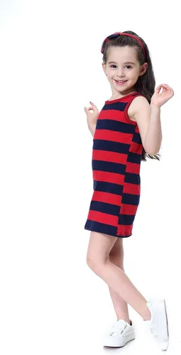 Miniatura 5 de Vokamara Vestido casual sin mangas de rayas blancas y negras para niña pequeña