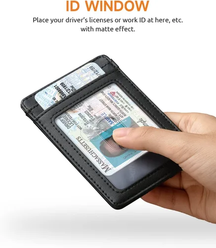 Miniatura 141 de Buffway Billetera delgada para hombre, minimalista con bolsillo frontal delgado, tarjetero de cuero con bloqueo RFID para viajes de trabajo
