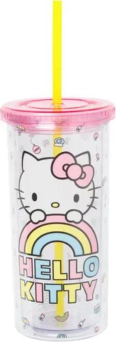 Miniatura 31 de Silver Buffalo Hello Kitty Globos de Corazón Vaso Térmico de Acero Inoxidable de Doble Pared con Pajilla, 22 Onzas Globos de corazón de Hello Kitty